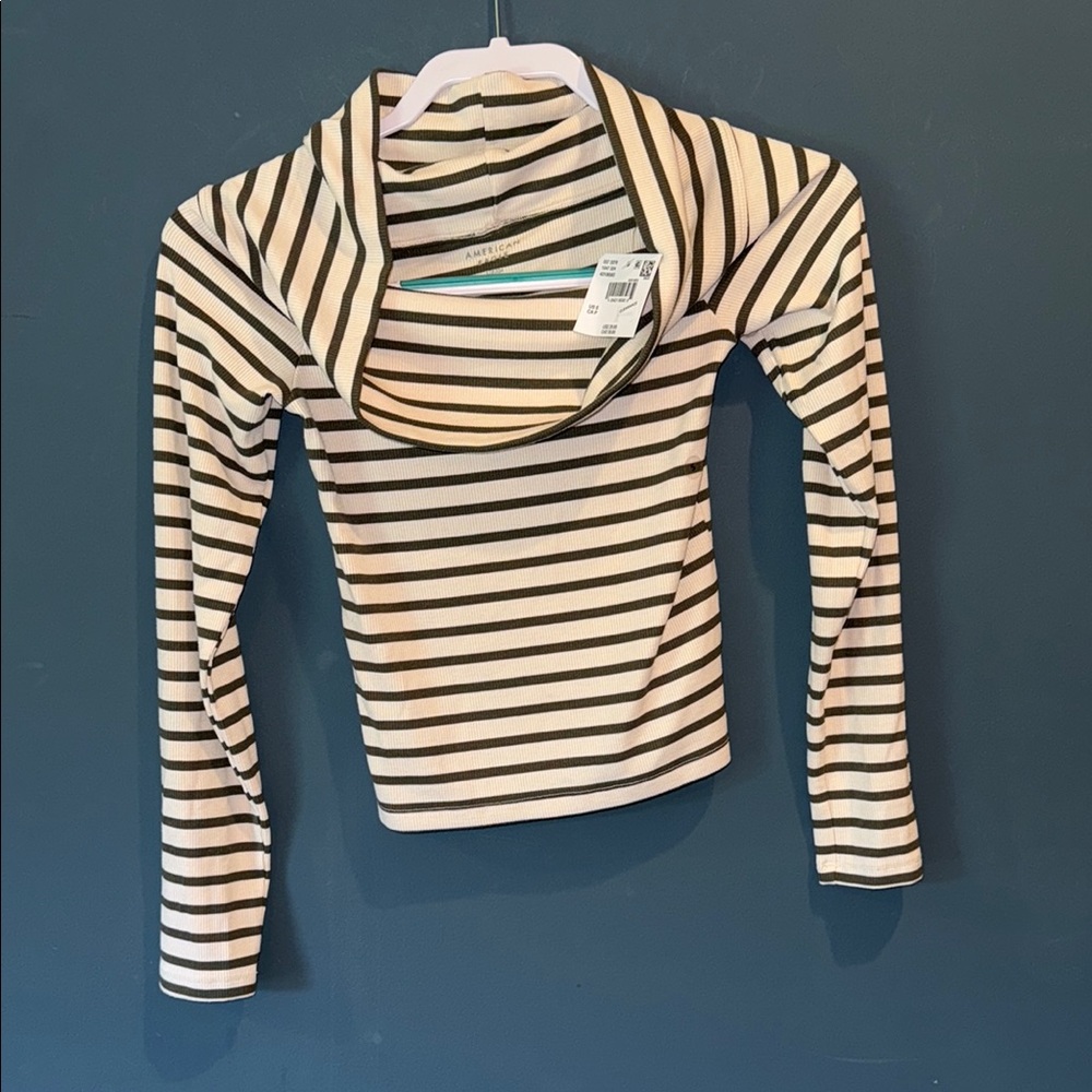 American Eagle Outfitters Striped Black and Cream Blouse